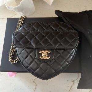 CHANEL Black Quilted Heart Crossbody Bag